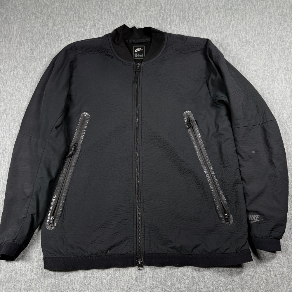 Nike Jacket Mens Large Black Bomber Full Zip Textured Tech Fleece‎ Sportswear